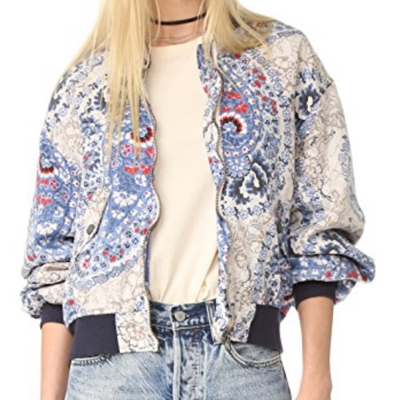 Free People | Daytrip Navy Printed Bomber Jacket - Picture 2 of 8
